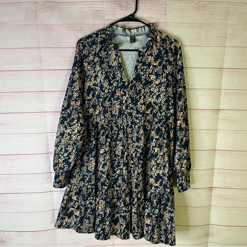 Shein Long Sleeves Ruffle Neck‎ Floral Print Dress Size XS US 2
